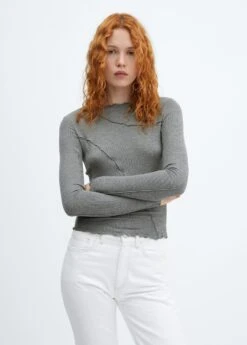 T-shirt Maille Côtelée Coutures Décoratives