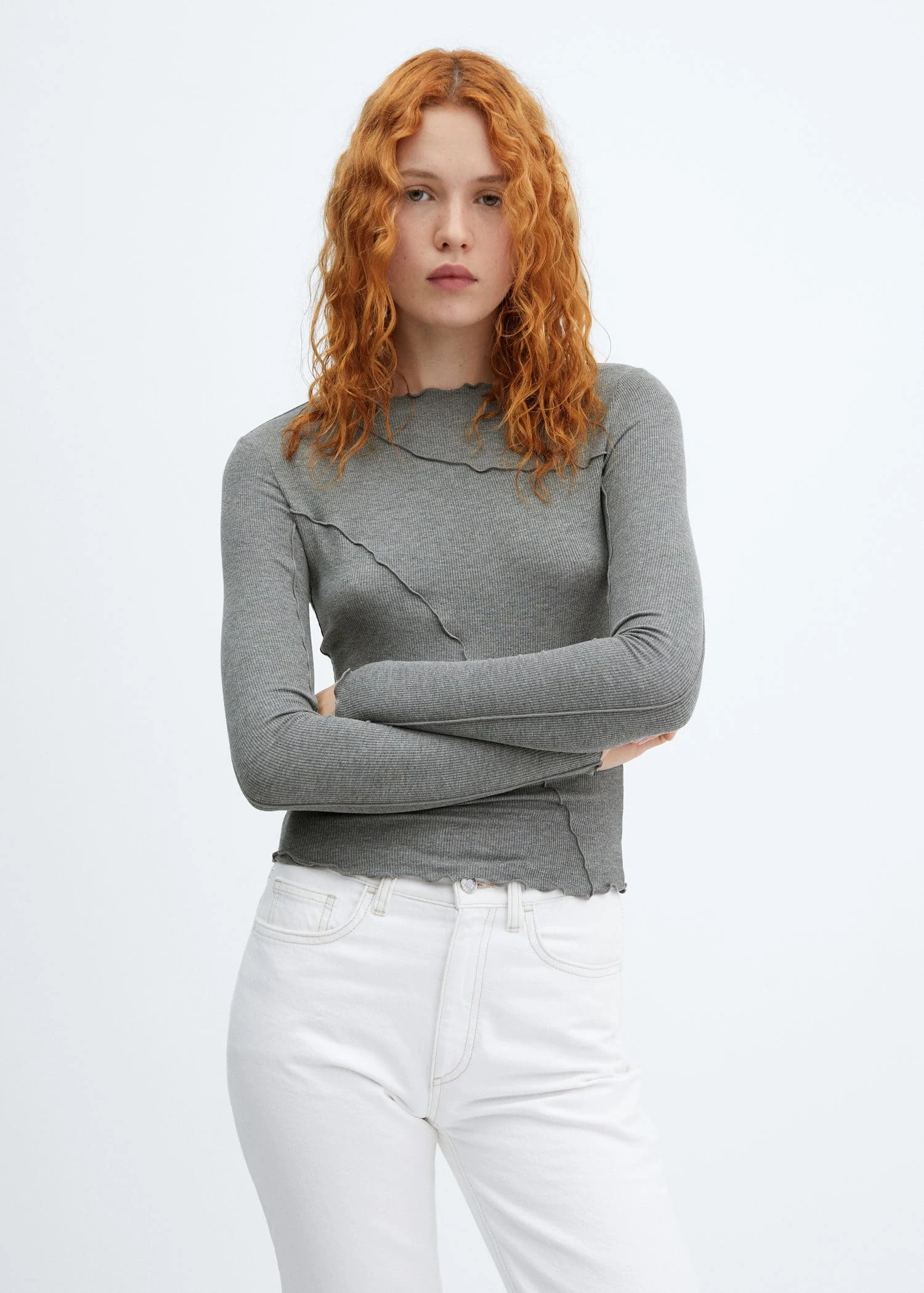 T-shirt Maille Côtelée Coutures Décoratives 3 T-shirt Maille Côtelée Coutures Décoratives