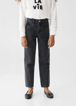 Jean Mom-fit Détails Brillants