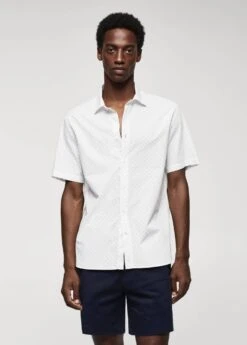 Chemise 100 % Coton Manches Courtes En Micro-imprimé