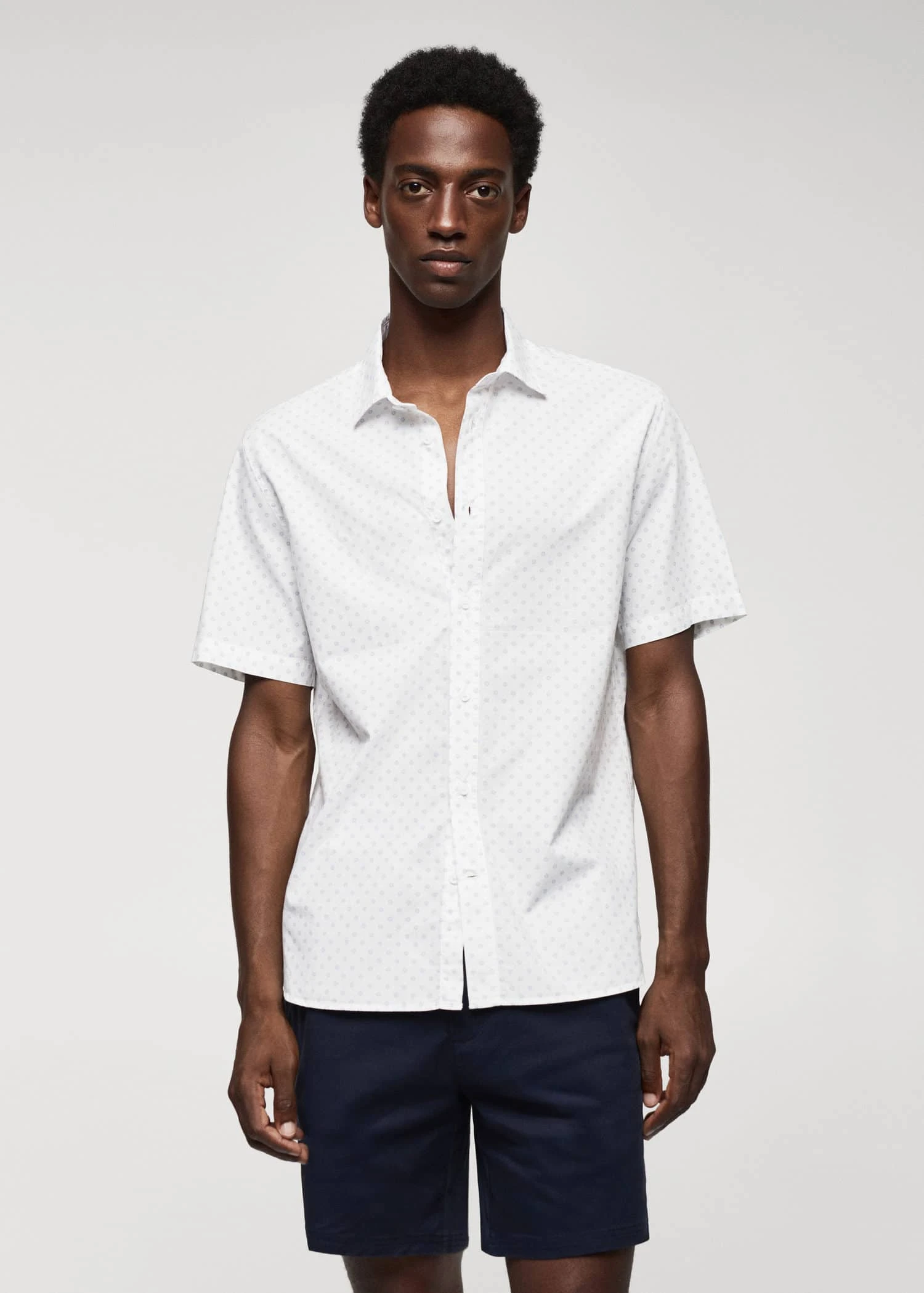 Chemise 100 % Coton Manches Courtes En Micro-imprimé 3 Chemise 100 % Coton Manches Courtes En Micro-imprimé