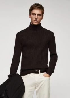 Pull-over Laine Col Montant Maille Côtelée