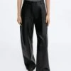 Pantalon Droit Cuir Taille Haute