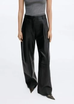 Pantalon Droit Cuir Taille Haute