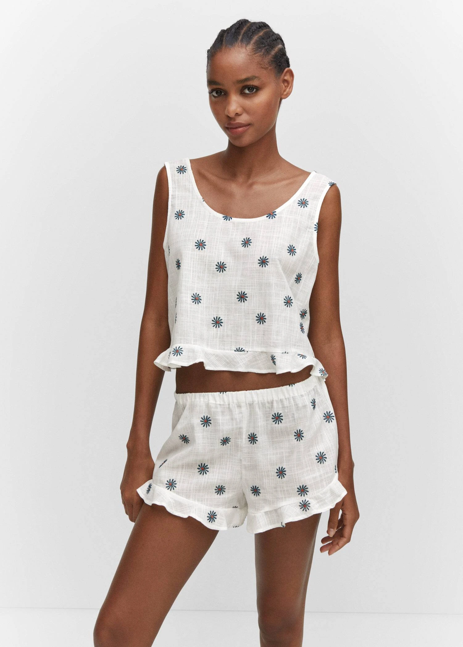 Short Pyjama Brodé Fleurs 3 Short Pyjama Brodé Fleurs